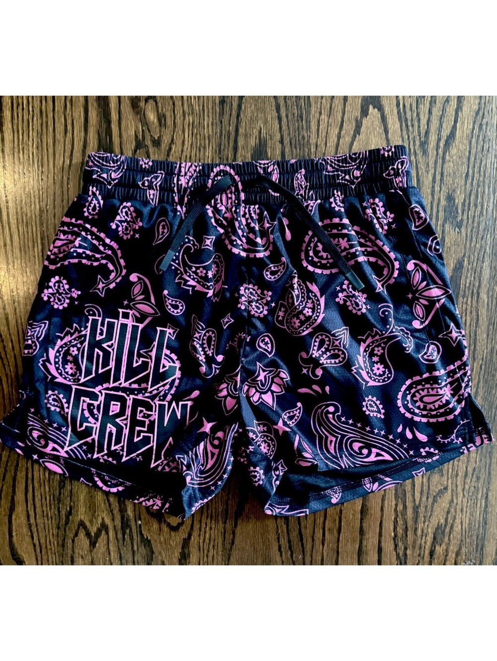 Kill Crew Muay Thai Shorts Bandana Black Pink Size L 32-34 Gym MMA
